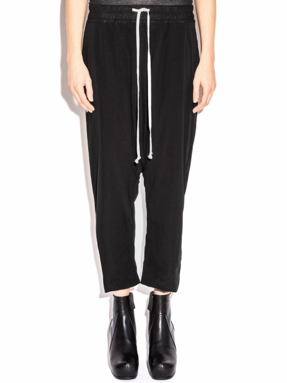 Rick Owens Drop Crotch Crepe Pants in Black, size 8 (fits 4/6)
